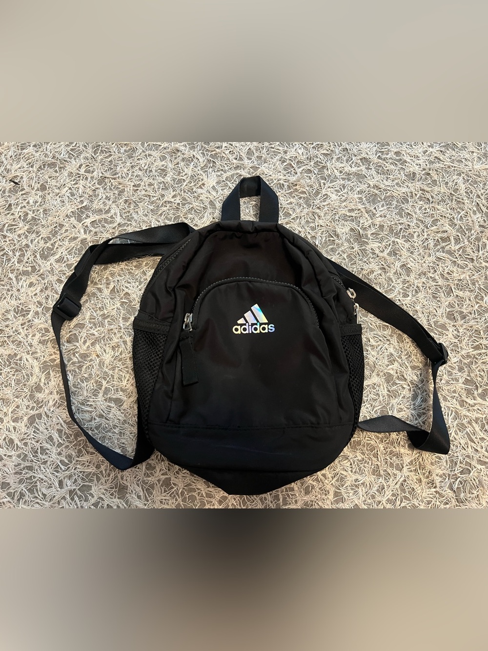 mini Adidas black backpack with holographic logo